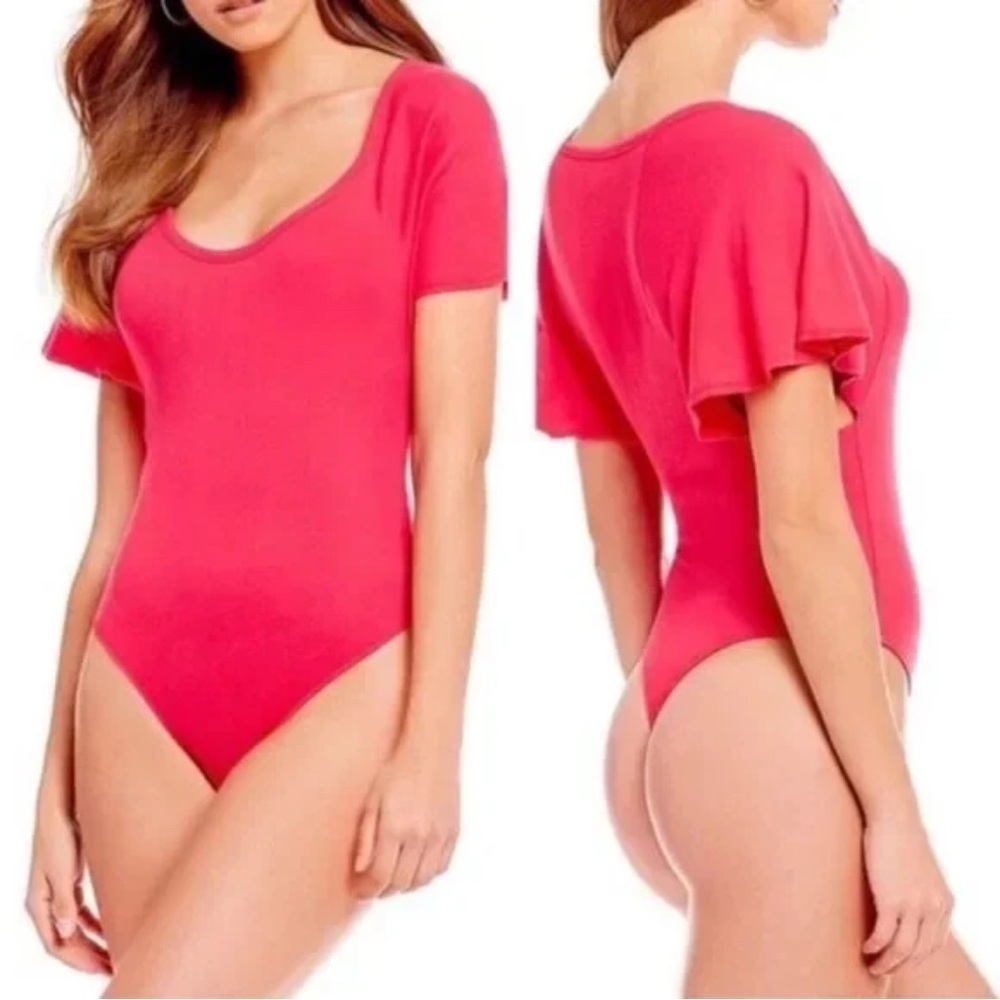 Free People Byron Bodysuit Bright Pink Short Sleeve Scoop neck Size S feminine
